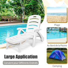 Load image into Gallery viewer, Chaise Longue Pliable Dossier Inclinable  5 Positions avec Roues Intgres pour Terrasse Jardin Piscine 150 kg Gris/Blanc/Bleu -