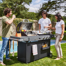 Load image into Gallery viewer, BRASERO - Barbecue Bi-Energy Gun Metal XL - Barbecue Charbon et Plancha 60 x 42 cm à gaz avec brûleur latéral -12,95 KW