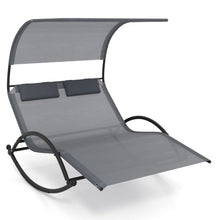 Load image into Gallery viewer, Chaise Longue Double Chaise à Bascule pour 2 Personnes 2 Appui-Têtes Amovibles Cadre en Métal Robuste Lit de Repos Ergonomique 2 Places Gris/Noir/Beige -
