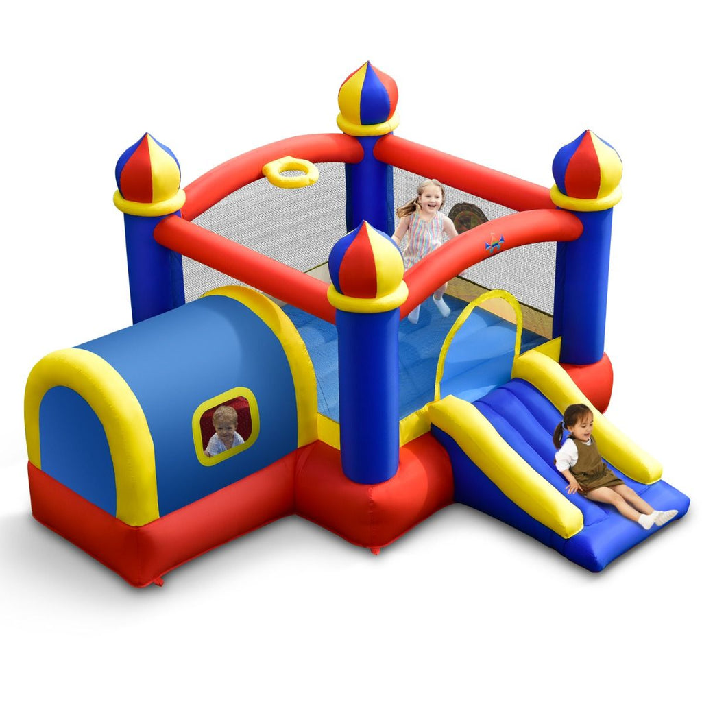 Ch芒teau Gonflable pour Enfant avec Espace de Rebonds Petite Maison Toboggan Panier de Basket(sans Gonfleur) -