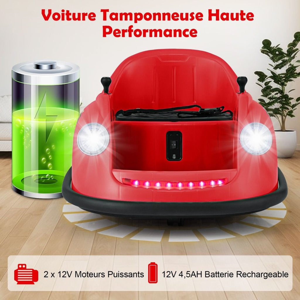Auto-tamponneuse Electrique 12V pour Enfants Alimentée par Batterie Télécommande Lumières LED Musique pour les 2-5 Ans Rose/Rouge/Bleu -
