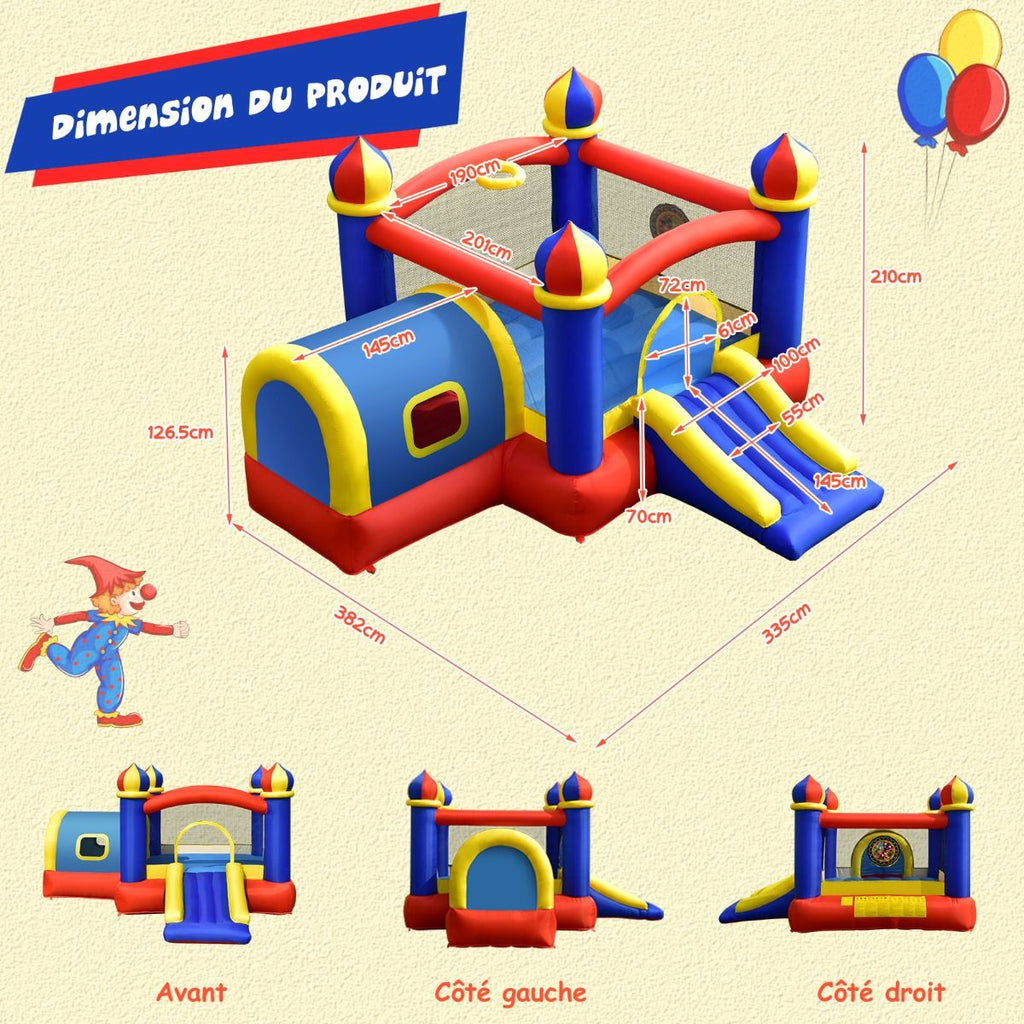 Château Gonflable pour Enfant avec Espace de Rebonds Petite Maison Toboggan Panier de Basket(sans Gonfleur) -