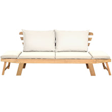 Load image into Gallery viewer, Chaise Longue Convertible avec Coussin Canapé de Jardin 2 en 1 en Bois d’Acacia avec Accoudoir Réglable pour Patio Piscine Jardin Blanc/Gris/Bleu/Rouge -
