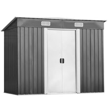 Load image into Gallery viewer, Abri de Jardin à l'Extérieur en Acier Galvanisé avec 2 Portes,4 Bouches d'Aération pour Stocker Outils 238 x 131 x 181CM Gris+Blanc -