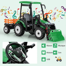 Load image into Gallery viewer, 12V Tracteur lectrique Enfants avec Pelle&amp;Remorque Amovible Vhicule lectrique  6 Roues avec Tlcommande &amp; Musique 3-6 km/h pour 3-8 Ans Jaune/Vert -