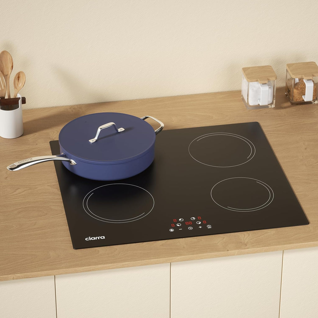 Ciarra Plaque de Cuisson à Induction - 4 Foyers - 6000W - Table de Cuisson Encastrable - Commande Tactile - 9 Niveaux - CABBIH4-E