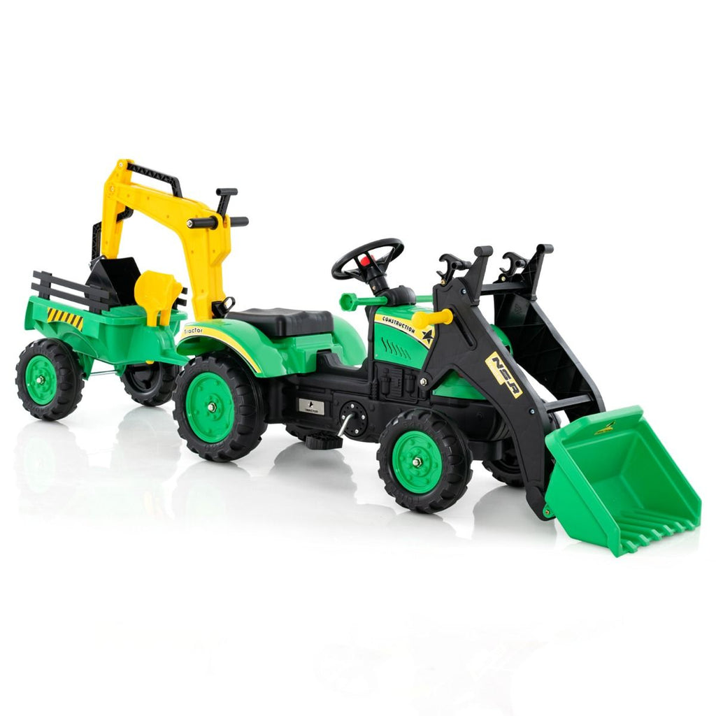 3 en 1 Tracteur pour Enfant avec 6 Roues Jouet Pelle Remorque Amovible avec Volant Klaxon 3  6 Ans Jaune/Vert -