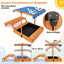 Load image into Gallery viewer, Bac à Sable en Bois pour Enfants avec Couvercle Aire de Jeux avec Table Sensorielle Pliable &amp; Banc Parasol Ajustable pour 3+ Ans Naturel -
