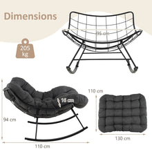 Load image into Gallery viewer, Chaise  Bascule d'Intrieur et d'Extrieur Chaise Papasan Surdimensionne avec Coussin Rembourr &amp; Cadre en Mtal Capacit 205 Kg Gris -