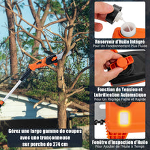 Load image into Gallery viewer, lagueuse Tlescopique sur Perche sans Fil 198 -274 cm Coupe Branche avec Batterie 20V et Chargeur Orange -