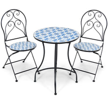 Load image into Gallery viewer, Ensemble Table et 2 Chaises Pliantes de Bistrot 2 Personnes Design Carreaux de Mosaïque Collés sur du Ciment pour Terrasse -