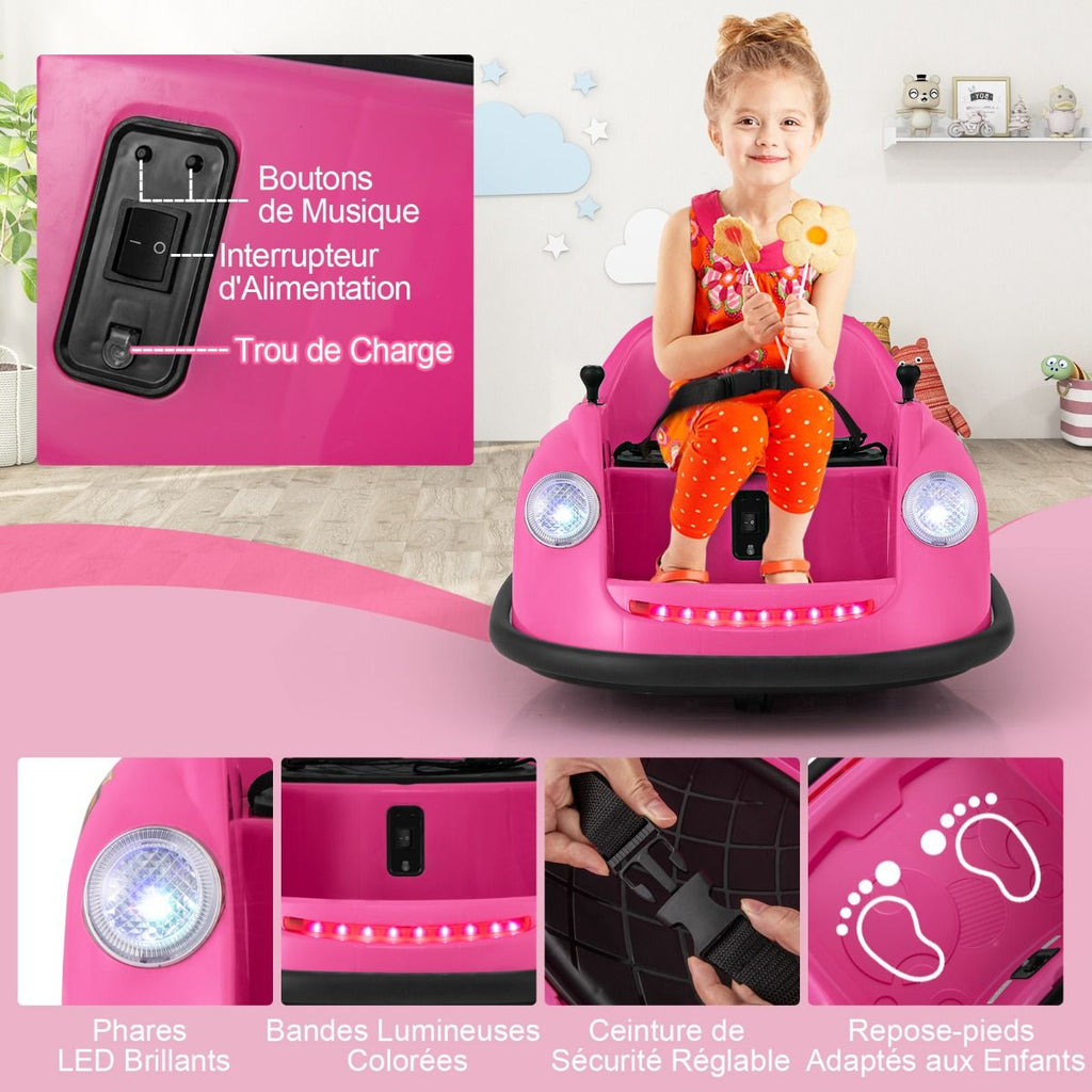 Auto-tamponneuse Electrique 12V pour Enfants Alimentée par Batterie Télécommande Lumières LED Musique pour les 2-5 Ans Rose/Rouge/Bleu -