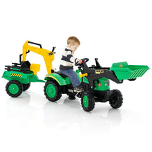 Load image into Gallery viewer, 3 en 1 Tracteur pour Enfant avec 6 Roues Jouet Pelle Remorque Amovible avec Volant Klaxon 3  6 Ans Jaune/Vert -