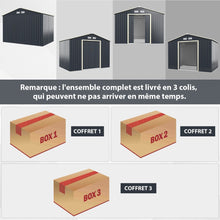 Load image into Gallery viewer, Abri de Jardin en Métal 5,29 77 x 191 x 202 cm avec 2 Portes Coulissantes Verrouillables 4 Trous d’Aération Gris pour Vélo -