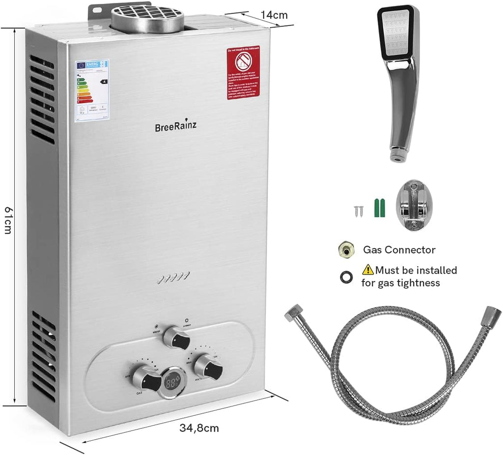 20LPM Chauffe-eau Gaz, 40KW Chauffe-eau Instantané GPL avec Pression d'Eau Requise Très Faible de 0,1 Bar pour la Douche et à la Demande, Fonctionne au Butane et Propane