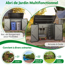 Load image into Gallery viewer, Abri de Stockage en Métal Galvanisé pour Poubelles Extérieur Abri de Jardin Verrouillable avec Toit Ouvert 2 Portes 172X95,5X130CM Gris -