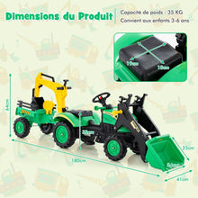 Load image into Gallery viewer, 3 en 1 Tracteur pour Enfant avec 6 Roues Jouet Pelle Remorque Amovible avec Volant Klaxon 3  6 Ans Jaune/Vert -