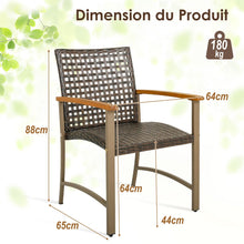 Load image into Gallery viewer, Ensemble de 4 Chaises en Rotin pour l'Extérieur Chaises avec Accoudoirs en Bois d'Acacia Structure Métallique Robuste Chaises Ergonomiques -
