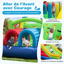 Load image into Gallery viewer, Château Gonflable pour 4 Enfants avec 2 Toboggans Tunnels Zone de Rebond Escalade Obstacles Maison de Jeu avec Souffleur de 680 W -
