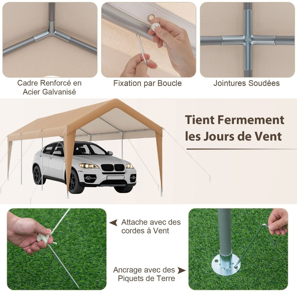 Abri de Voiture 301 x 600 cm Cadre en Métal Galvanisé Tente de Garage Portable avec Bâche Toutes Saisons Tente de Voiture pour Camions Bateaux -