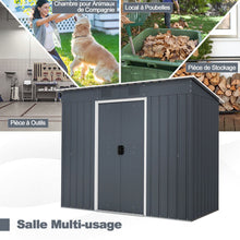Load image into Gallery viewer, Abri de Jardin Métal 2,4 ㎡ Toit Monopente Cabane de Jardin 2 Portes Coulissantes Verrouillables Fondation 2 Trous d'Aération Gris -