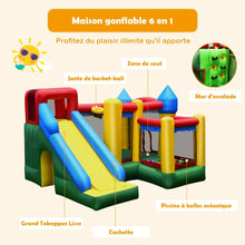 Load image into Gallery viewer, Château Gonflable 4 en 1 pour Enfant 3-10 Ans avec Toboggan Aire de Saut Mur d’Escalade Panier de Basketball -