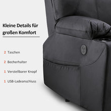 Load image into Gallery viewer, Aide à l'arrimage électrique MCombo, Fauteuil TV, Fauteuil Relaxant, Massage, Chauffage, Connexion USB réglable électriquement, Simili cuir, Noir