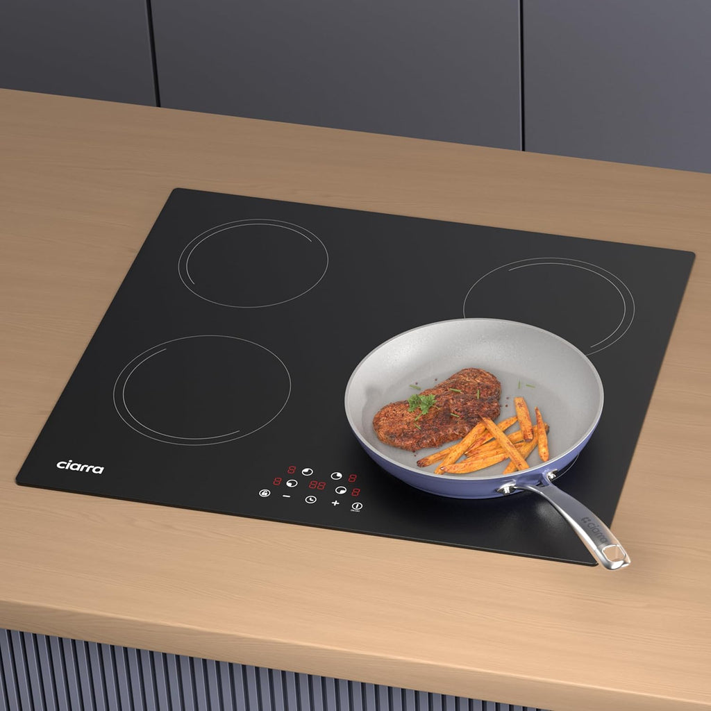 Ciarra Plaque de Cuisson à Induction - 4 Foyers - 6000W - Table de Cuisson Encastrable - Commande Tactile - 9 Niveaux - CABBIH4-E