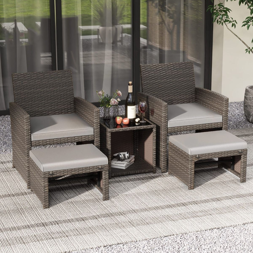 Ensemble Meuble de Salon 5PCS Salon de Jardin en Rotin PE avec Coussin pour Balcon Piscine Terrasse Gris/Blanc -