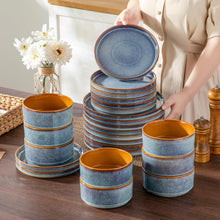 Load image into Gallery viewer, vancasso ONION Assiettes Service de Table 24 Pièces pour 8 Personnes, Service Complet en Grès - 8 Assiettes Plates, 8 Dessert et 8 Bols - Adapté au Micro-Ondes, Glaçure Gris Bleu