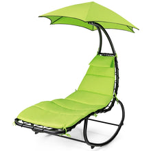 Load image into Gallery viewer, Bain de Soleil à Bascule Transat Suspendu avec Pare-Soleil &amp; Coussin Hamac Charge 150KG 184 cm x 147 cm x 187 cm Vert -