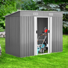 Load image into Gallery viewer, Abri de Jardin à l'Extérieur en Acier Galvanisé avec 2 Portes,4 Bouches d'Aération pour Stocker Outils 238 x 131 x 181CM Gris+Blanc -