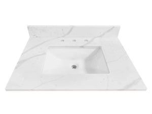 Calacatta 31-in x 22-in White Quartz Undermount Single Sink Widespread Faucet Mount Bathroom Vanity Top