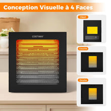Load image into Gallery viewer, Déshydrateur Alimentaire Séchoir à 10 Plateaux en Acier Inoxydable avec 10 Programmes Préréglés Minuterie de 48H&amp;Température de 30-75Noir -