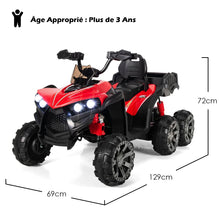 Load image into Gallery viewer, 12V Quad Electrique Enfants avec Lumières LED et Musique Véhicule Electrique Enfants avec Démarrage Lent Charge 30kg 129 x 69 x 72 cm Noir/Rouge -