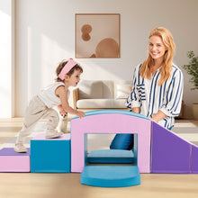 Load image into Gallery viewer, 6 Blocs d’Escalade en Mousse Jeu d’Escalade pour Tout-Petits Jeu d’Activité d’Escalade Coloré Tunnel Escaliers et Rampe pour 12+ Mois Coloré/Bleu/Violet -