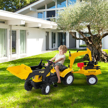 Load image into Gallery viewer, 3 en 1 Tracteur pour Enfant avec 6 Roues Jouet Pelle Remorque Amovible avec Volant Klaxon 3  6 Ans Jaune/Vert -