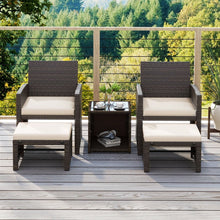 Load image into Gallery viewer, Ensemble Meuble de Salon 5PCS Salon de Jardin en Rotin PE avec Coussin pour Balcon Piscine Terrasse Gris/Blanc -