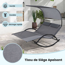 Load image into Gallery viewer, Chaise Longue Double Chaise à Bascule pour 2 Personnes 2 Appui-Têtes Amovibles Cadre en Métal Robuste Lit de Repos Ergonomique 2 Places Gris/Noir/Beige -