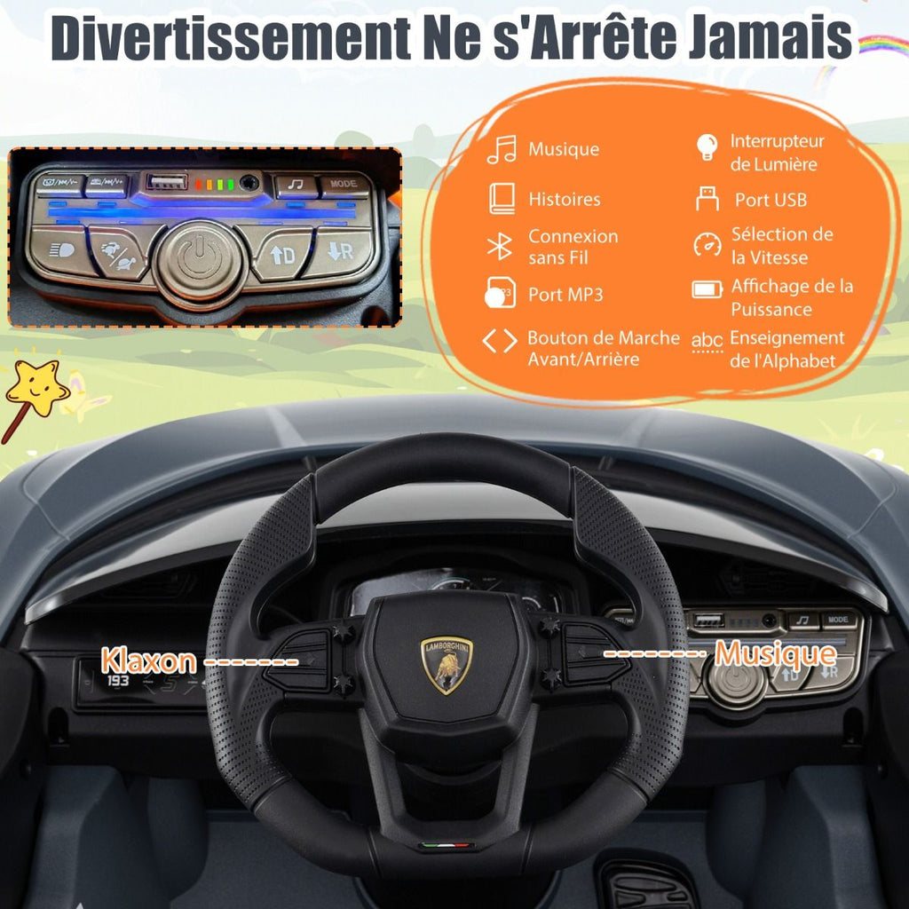 Voiture Electrique 12V pour Enfants Sous Licence Revuelto Télécommande Portes Hydrauliques pour 37-95 Mois Gris/Orange -