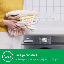 Load image into Gallery viewer, CHiQ Lave-linge CFL80-14586IM3XA, Chargement frontal 8 kg,Space Pro,Moteur Inverter stable, 1400 tr/min, Programme intelligent à IA, Fonction vapeur, Lavage rapide 15 minutes, 15 cycles lavage, Gris