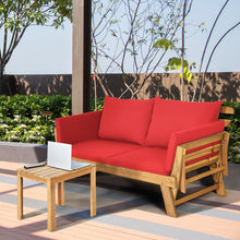 Load image into Gallery viewer, Chaise Longue Convertible avec Coussin Canapé de Jardin 2 en 1 en Bois d’Acacia avec Accoudoir Réglable pour Patio Piscine Jardin Blanc/Gris/Bleu/Rouge -