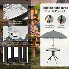 Load image into Gallery viewer, Ensemble Salon de Jardin 6 Pcs 4 Chaises Pliantes Table Basse en Verre et Parasol pour Terrasse Piscine Cour Noir -