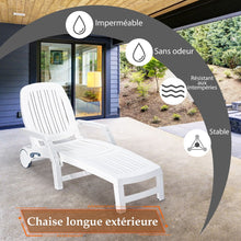 Load image into Gallery viewer, Chaise Longue Inclinable Réglable à 5 Positions avec Roues Flexibles Fauteuil Relax de Camping avec Boîte de Rangement Charge 150KG Blanc -