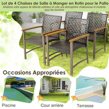 Load image into Gallery viewer, Ensemble de 4 Chaises en Rotin pour l'Extrieur Chaises avec Accoudoirs en Bois d'Acacia Structure Mtallique Robuste Chaises Ergonomiques -
