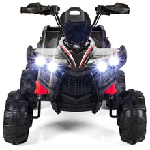 Load image into Gallery viewer, 12V Quad Electrique Enfants avec Lumières LED et Musique Véhicule Electrique Enfants avec Démarrage Lent Charge 30kg 129 x 69 x 72 cm Noir/Rouge -
