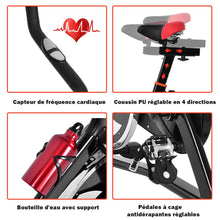 Load image into Gallery viewer, Vélo D’appartement Vélo Silencieux avec Courroie et Roue D’inertie en Fer de 10kg Guidon et Selle Ajustable Noir + Rouge -