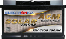 Load image into Gallery viewer, Batterie Solaire AGM 12V 100Ah Décharge Profonde sans Entretien pour Camping-Car, Voiture, Bateau, Jardin et Systèmes Solaires Autonomes Batterie Énergie Electronicx Solar Edition