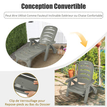 Load image into Gallery viewer, Chaise Longue Pliable Dossier Inclinable  5 Positions avec Roues Intgres pour Terrasse Jardin Piscine 150 kg Gris/Blanc/Bleu -