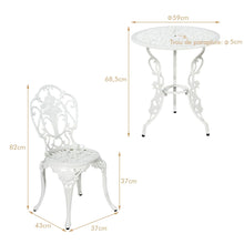 Load image into Gallery viewer, Ensemble Table et 2 Chaises pour Jardin en Aluminium en Forme de Rose Blanc Résistant aux Intempéries -